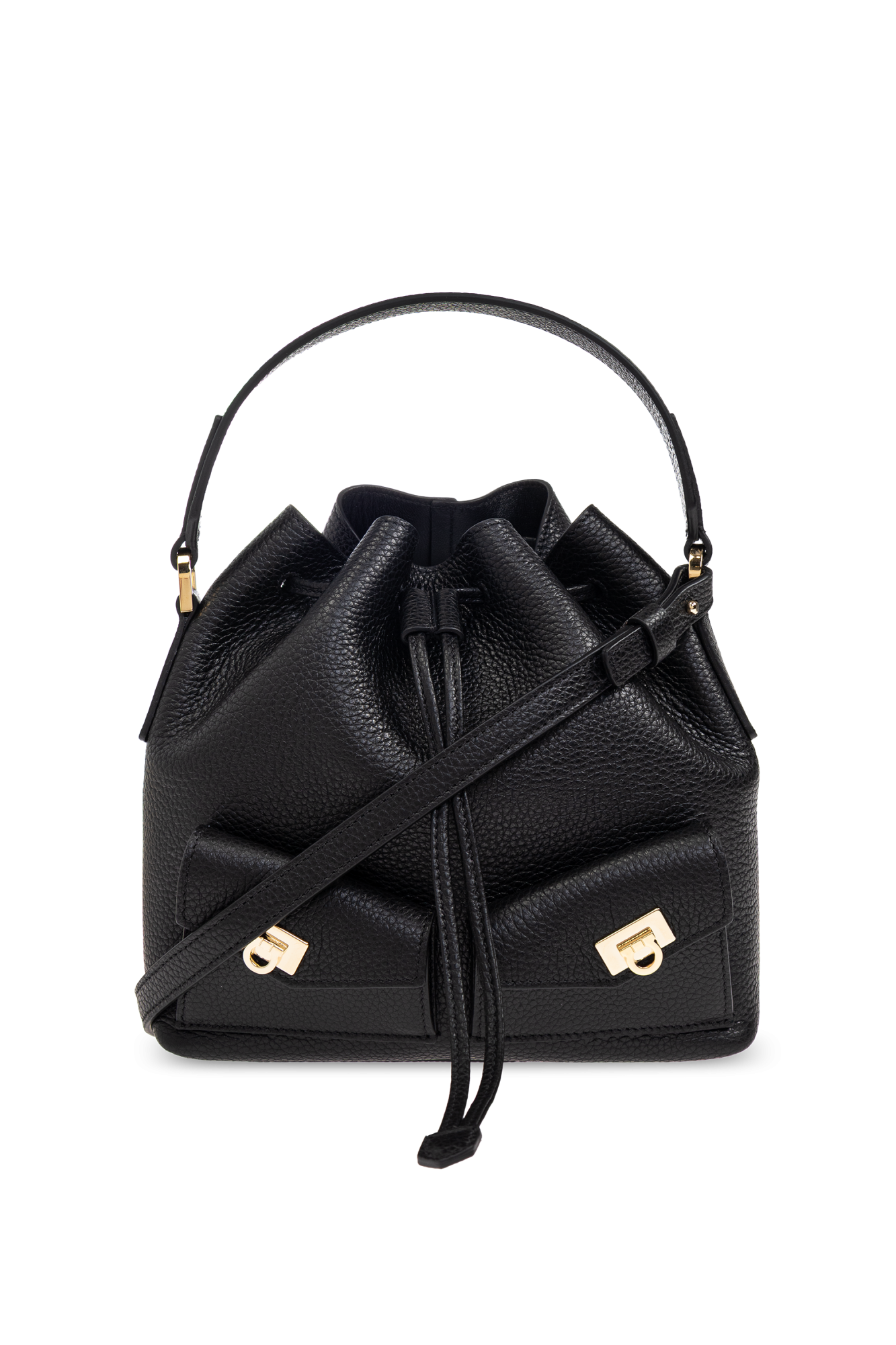 バッグ・カバンその他 FERRAGAMO Leather bucket bag with l details Nero Vintage Preowned Salvatore Ferragamo Black Leather Bucket